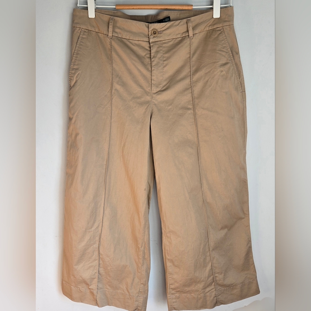 RALPH LAUREN Tan Wide Leg Cotton Trousers with Belt - Picture 4 of 11